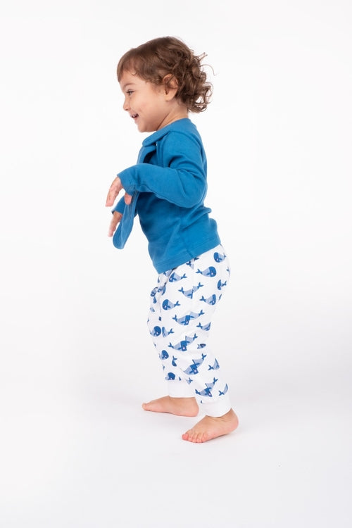Calça Harem Bebê Baleia Azul — Algodão Orgânico