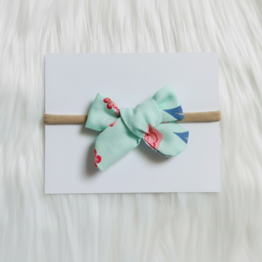 Faixa de Cabelo Floral Mint — Linho e Nylon Macio para Bebês